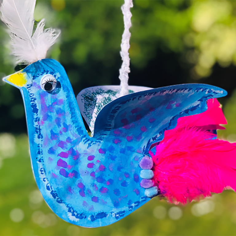 paper bird with blue and pink colours