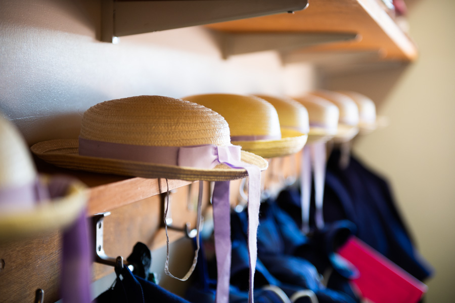 Rows of hats in the cloakroom